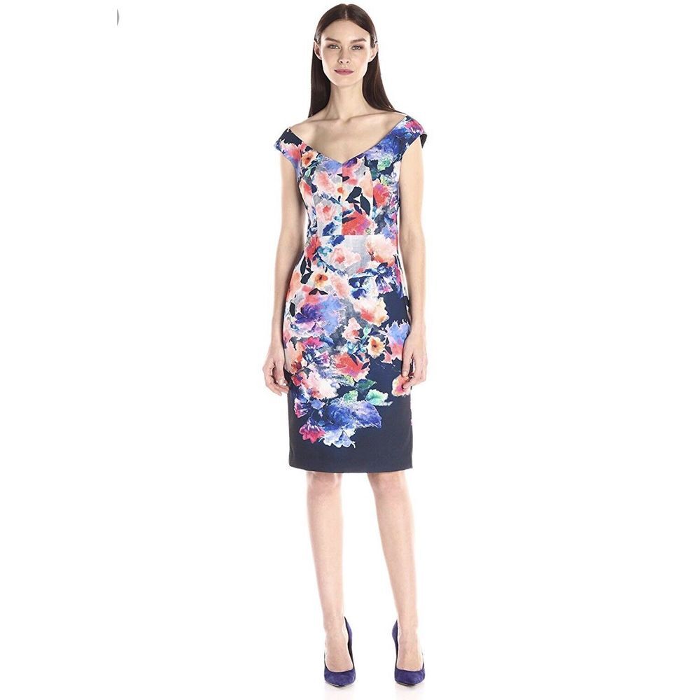Black Halo Wishing Well Floral Jackie O Sheath Dress Navy Multi 0 glam chic